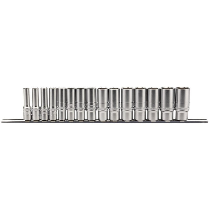 Draper Metric Deep Socket Set On A Metal Rail, 3/8" Sq. Dr. 16494