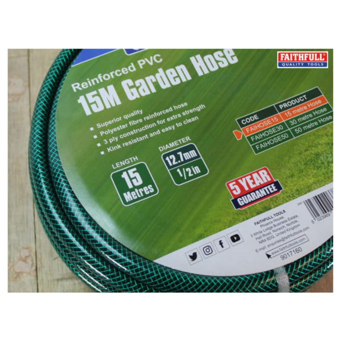 Faithfull PVC Reinforced Hose 15m 12.5mm (1/2in) Diameter FAIHOSE15