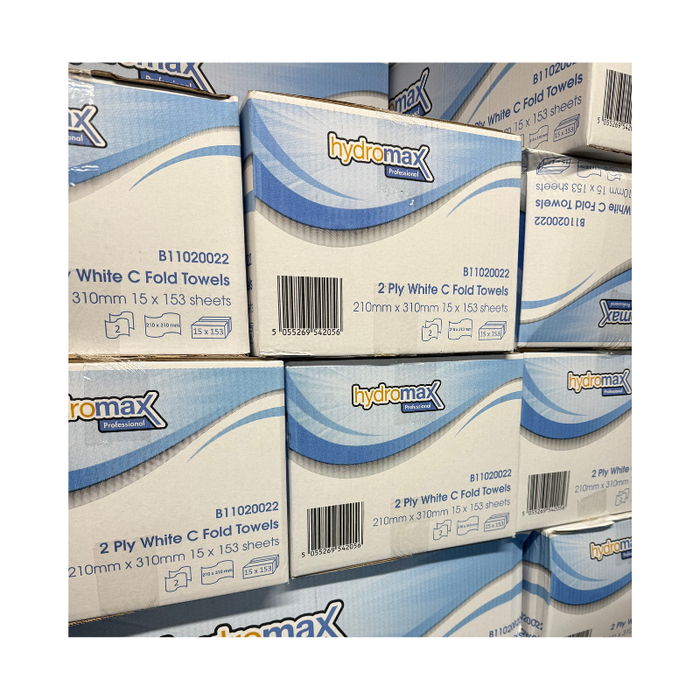 Hydromax 2-Ply White C-Fold Paper Towels 210mm x 310mm 2295 Sheets