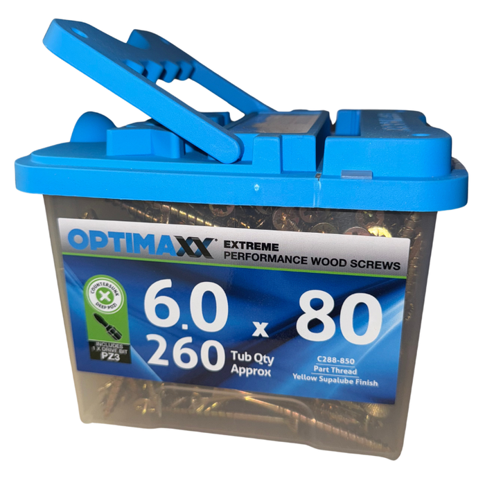 Optimaxx Maxxtub PZ Countersunk Woodscrew 6.0mm x 80mm 260 Pack C288-850