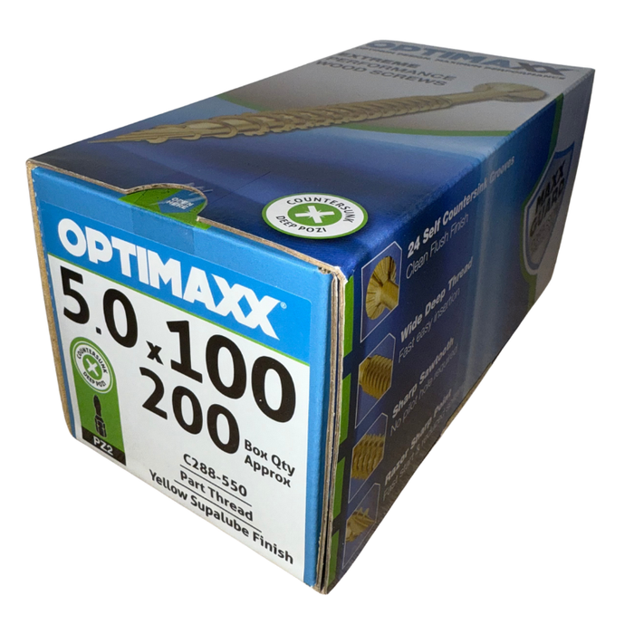 Optimaxx PZ Countersunk Woodscrew 5.0mm x 100mm 200 Pack C288-550