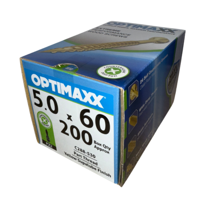 Optimaxx PZ Countersunk Woodscrew 5.0mm x 60mm 200 Pack C288-530
