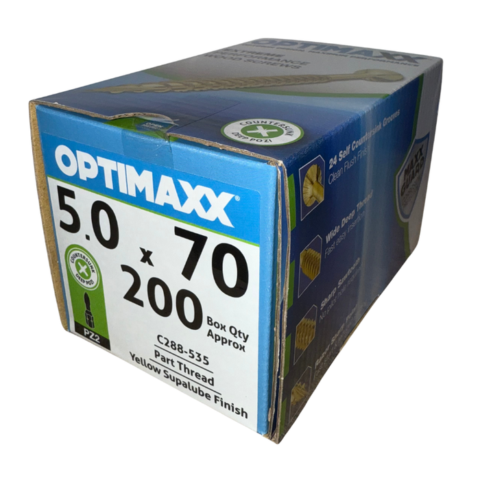 Optimaxx PZ Countersunk Woodscrew 5.0mm x 70mm 200 Pack C288-535