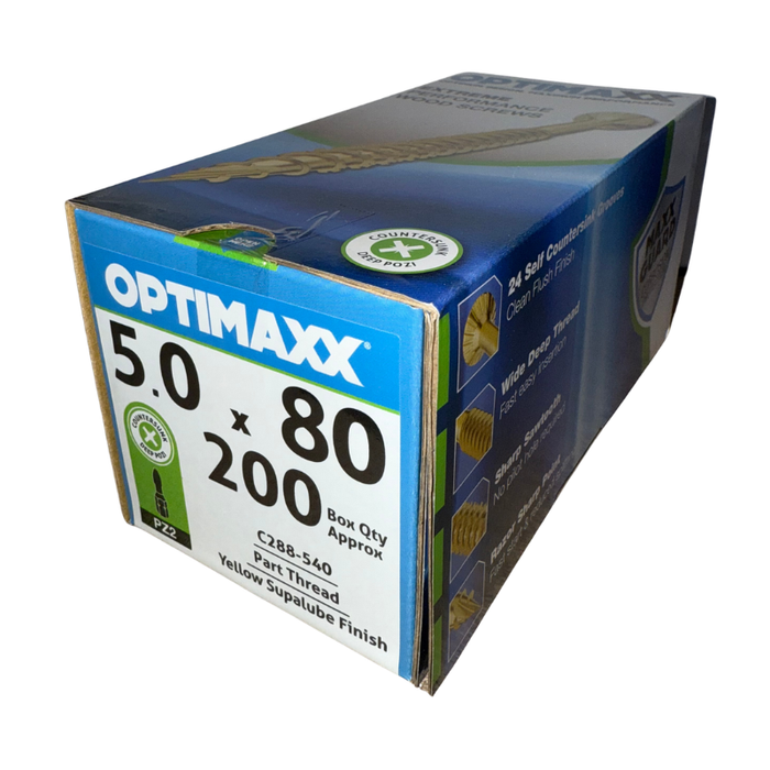 Optimaxx PZ Countersunk Woodscrew 5.0mm x 80mm 200 Pack C288-540