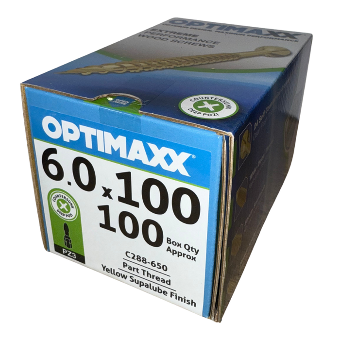 Optimaxx PZ Countersunk Woodscrew 6.0mm x 100mm 100 Pack C288-650