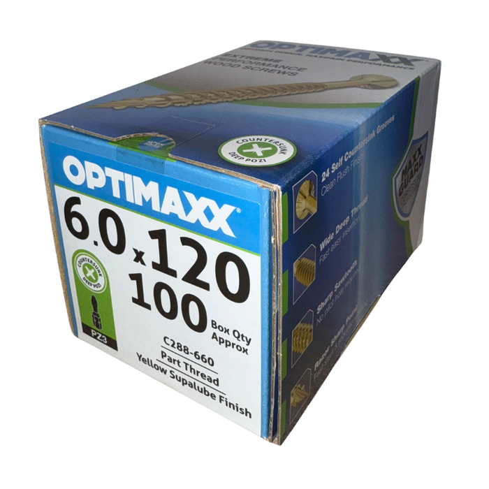 Optimaxx PZ Countersunk Woodscrew 6.0mm x 120mm 100 Pack C288-660