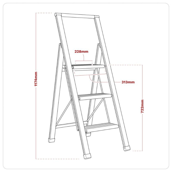 Sealey Professional Folding Step Ladder 3-Step Aluminium 150kg Capacity APSL3