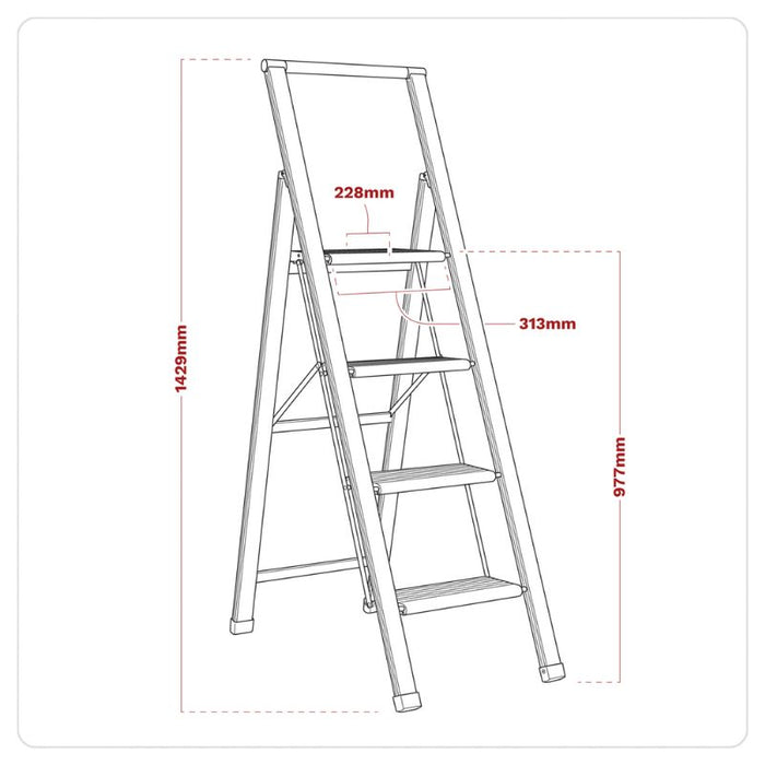 Sealey Professional Folding Step Ladder 4-Step Aluminium 150kg Capacity APSL4