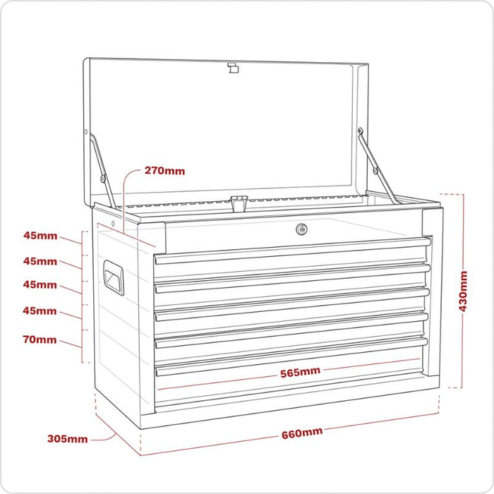 Sealey Topchest Tool Chest 5 Drawer with Ball-Bearing Slides Black AP225B