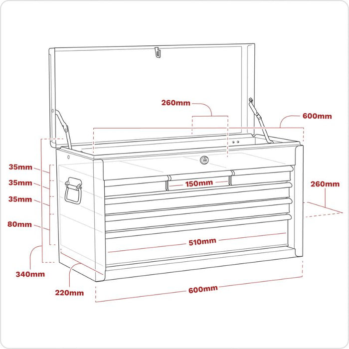 Sealey Topchest Tool Chest 6 Drawer with Ball-Bearing Slides Red/Grey AP2201BB