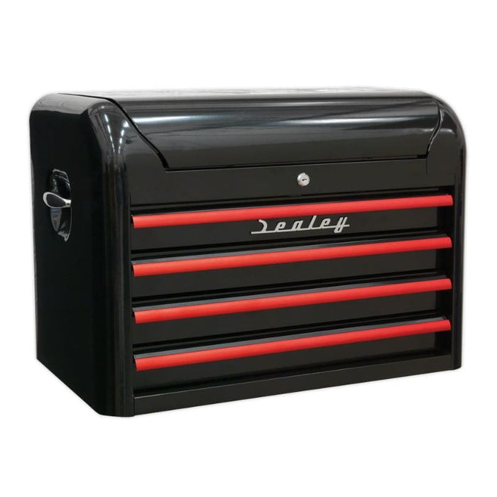 Sealey Topchest Tool Chest 4 Drawer Retro Style Black with Red Anodised Drawer Pulls AP28104BR