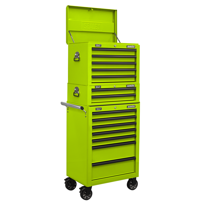 Sealey Topchest, Mid-Box & Rollcab Combination 14 Drawer with Ball-Bearing Slides - Green APSTACKTHV