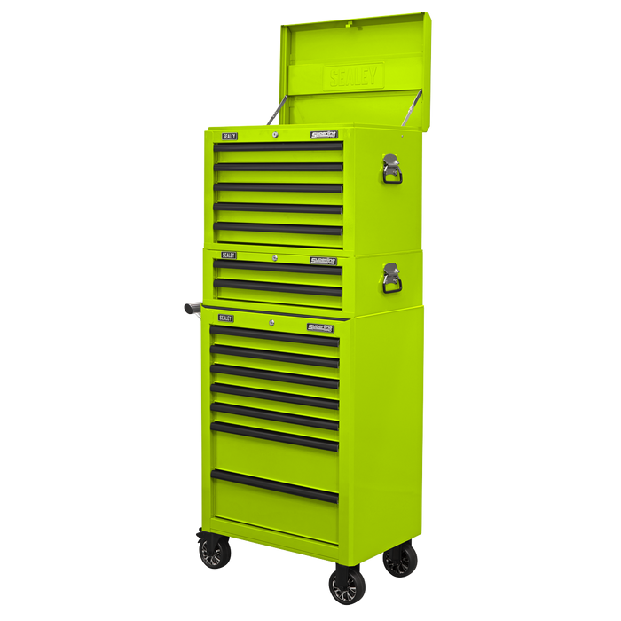 Sealey Topchest, Mid-Box & Rollcab Combination 14 Drawer with Ball-Bearing Slides - Green APSTACKTHV