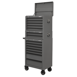 Sealey Topchest, Mid-Box & Rollcab Combination 14 Drawer with Ball-Bearing Slides - Grey APSTACKTGR