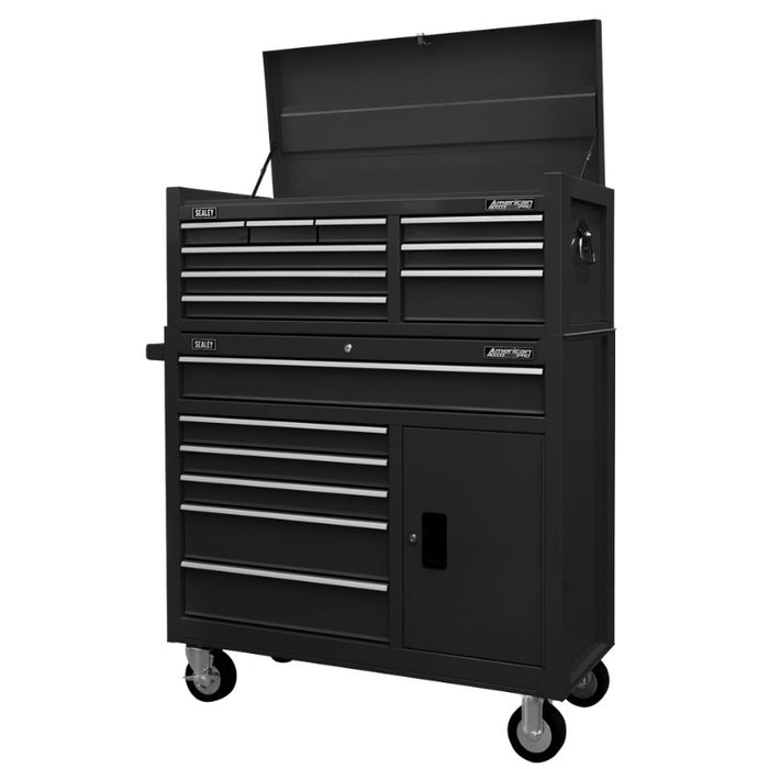 Sealey Topchest & Rollcab Combination 15 Drawer with Ball-Bearing Slides - Black AP41STACKB