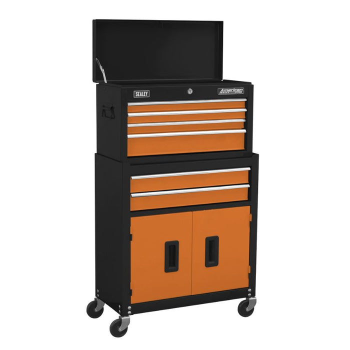 Sealey Topchest & Rollcab Combination 6 Drawer with Ball-Bearing Slides - Orange AP220